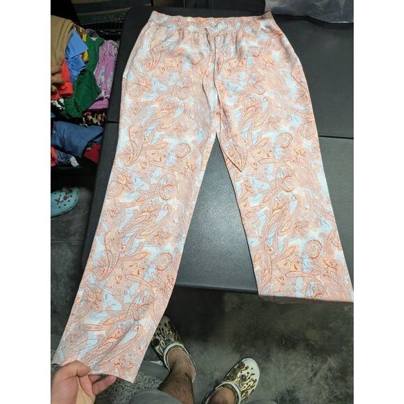 Talbots White Orange Coral Paisley Printed Elastic Drawstring Waist Pants Women' - Picture 4 of 6